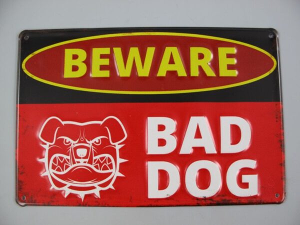 01953ef0d6027ee8ad6d8083602c52a0_1920x1920 Beware Bad Dog. Rood wit geel - Afbeelding 1
