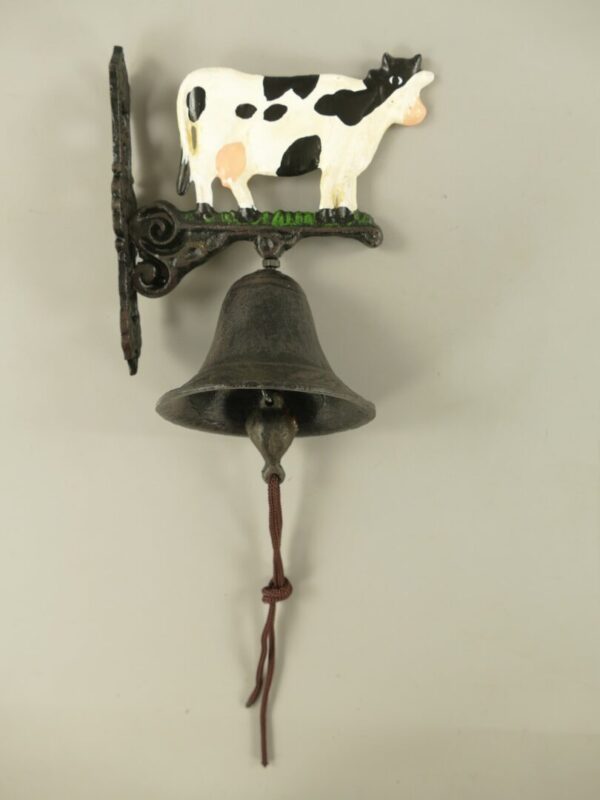 265563a Gietijzeren bel kleine zwart witte koe - Afbeelding 1