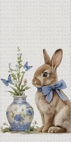 konijn met strik Konijnenmet strik gastendoekje - Afbeelding 1