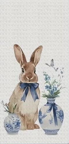 konijn met vaas Konijnen met vaas gastendoekje - Afbeelding 1