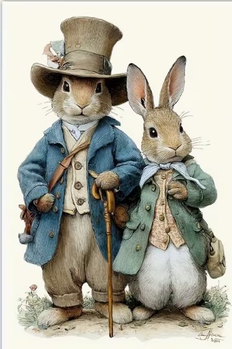 konijnenpaar Konijnen gastendoekje - Afbeelding 1