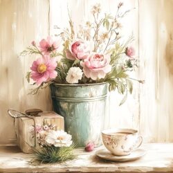 Gastendoek bloemen in emmer