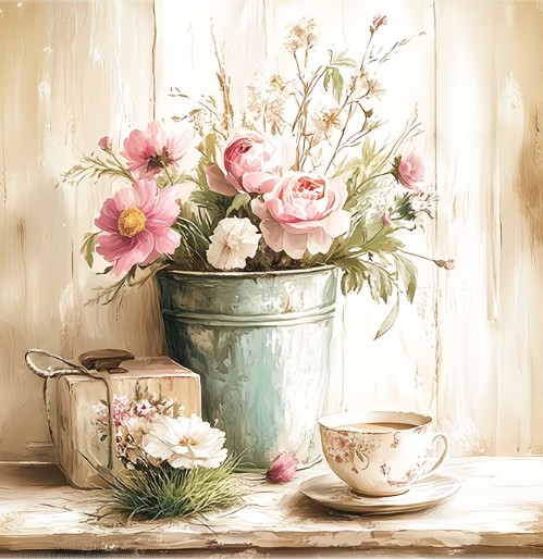 bloem in emmer Gastendoek bloemen in emmer - Afbeelding 1