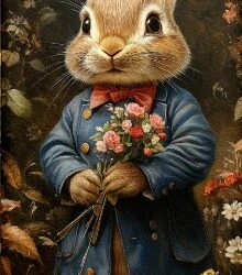 Meneer konijn met bloemen Gastendoekjes