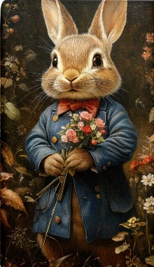 peter2 Meneer konijn met bloemen Gastendoekjes - Afbeelding 1