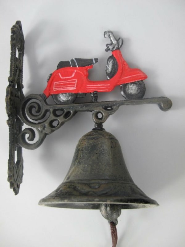 Gietijzeren bel Rode scooter Gietijzeren bel Rode scooter